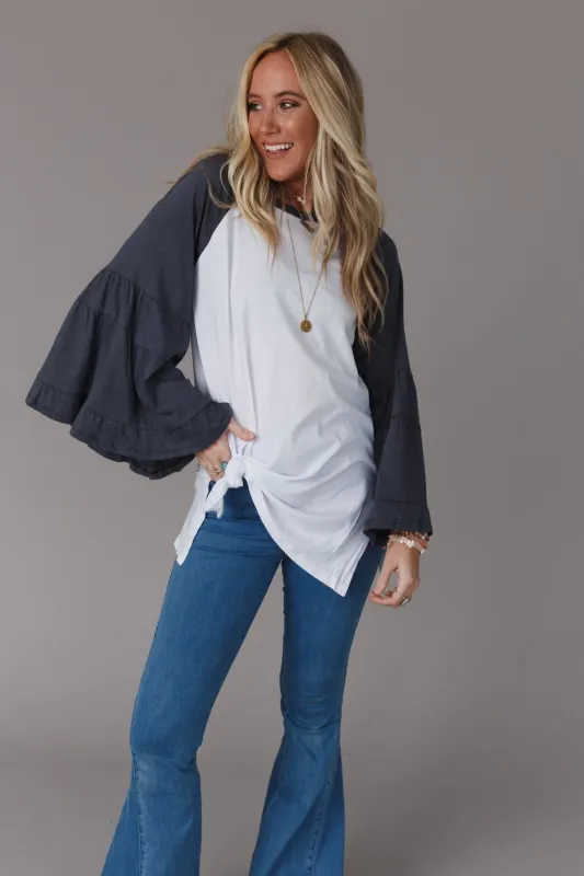 Bell Sleeve Baseball Tee - Charcoal - Pre Order made by Rock n Rose