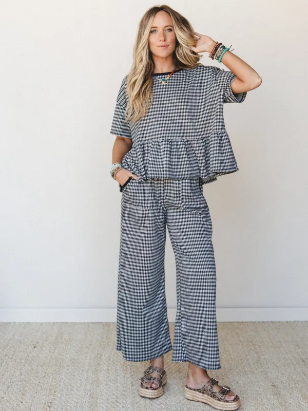 The Nest Simple Moments Gingham Pant Set - Black made by Three Bird Nest