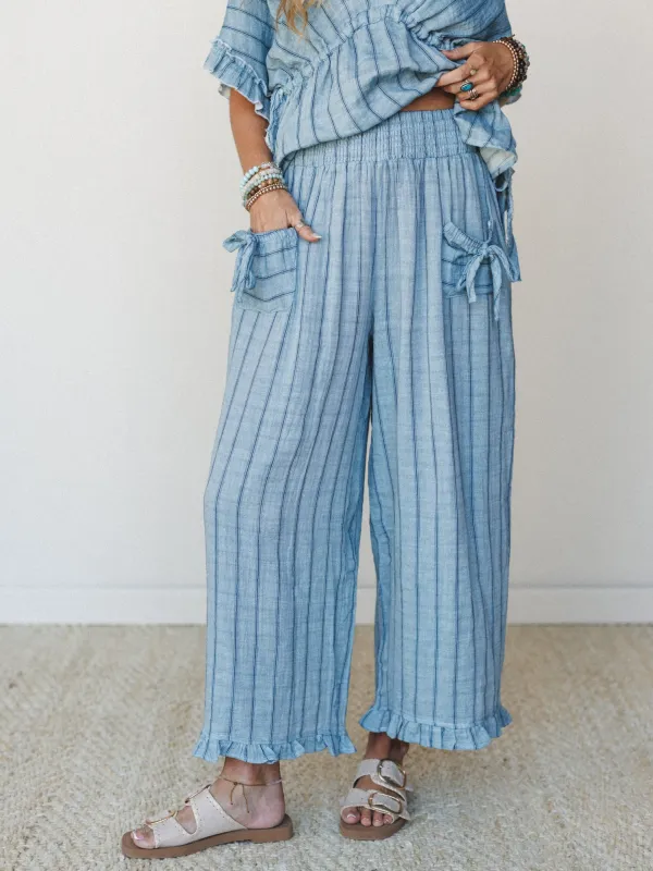 Beachy Breeze Striped Pants - Denim made by easel