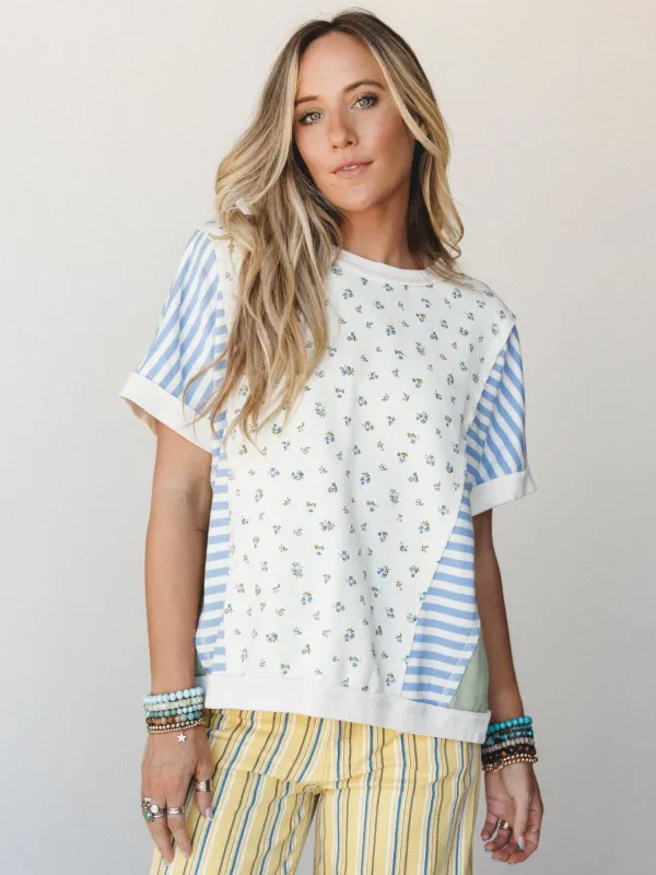 Flowers And Stripes Top - Cream made by mittoshop