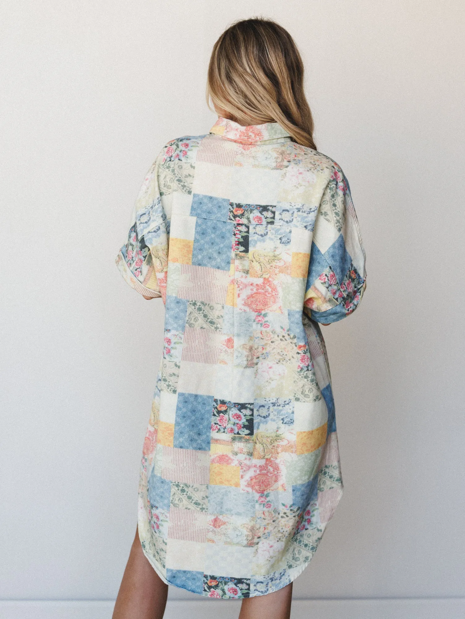 Floral Vines Patchwork Denim Dress - Patchwork Denim sold by Three Bird Nest product image thumbnail 5