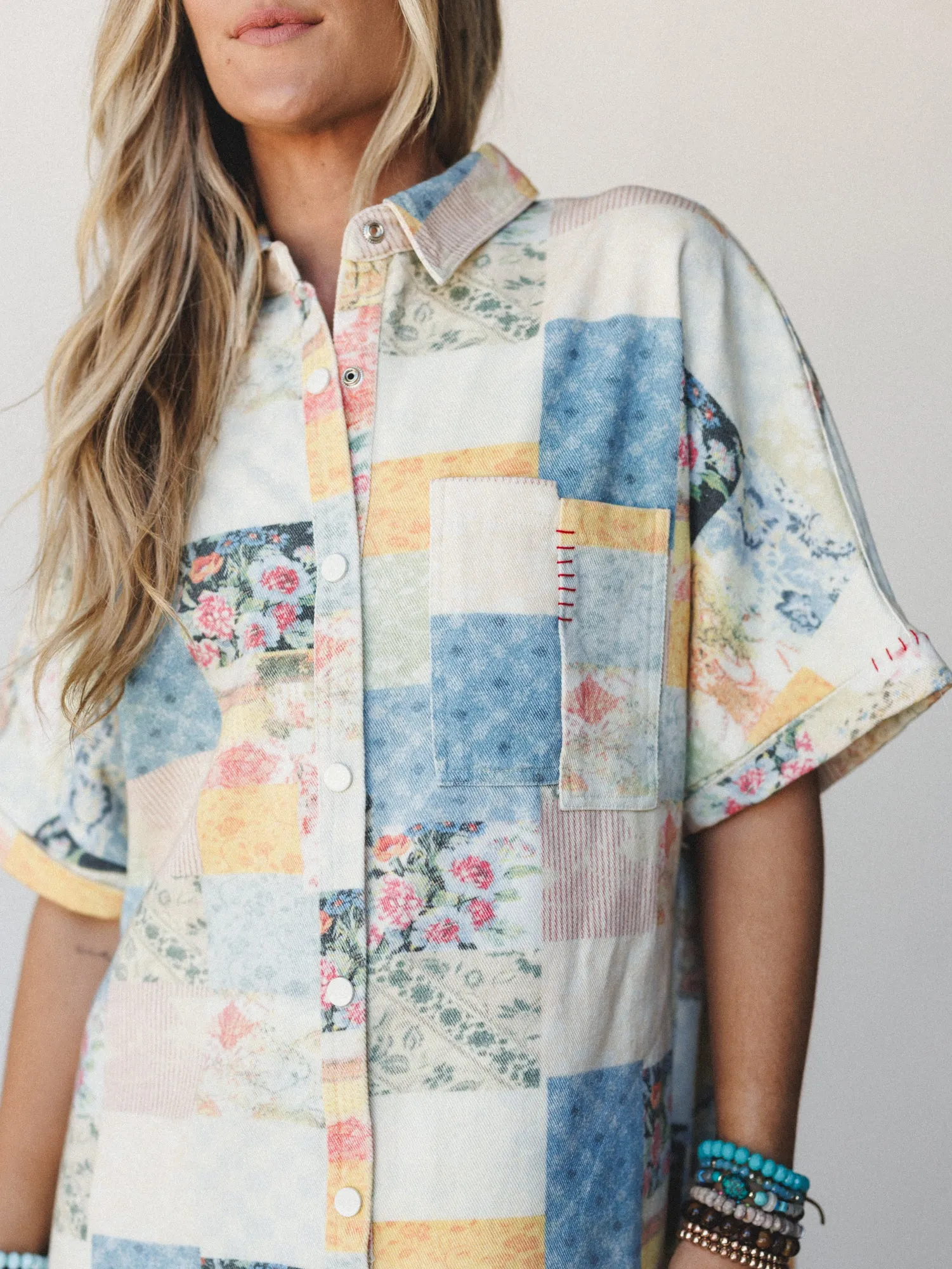 Floral Vines Patchwork Denim Dress - Patchwork Denim sold by Three Bird Nest product image thumbnail 3