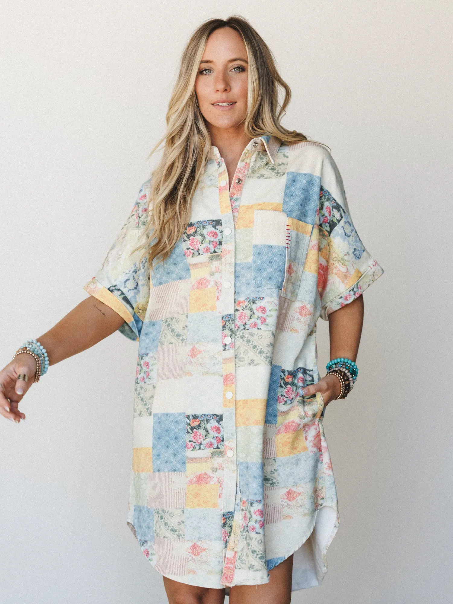 Floral Vines Patchwork Denim Dress - Patchwork Denim sold by Three Bird Nest product image thumbnail 2