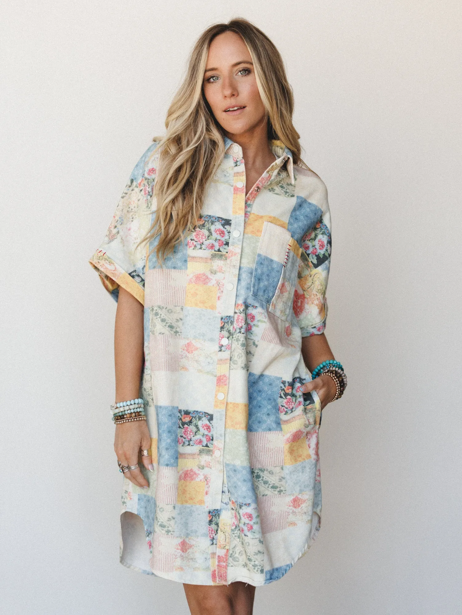 Floral Vines Patchwork Denim Dress - Patchwork Denim sold by Three Bird Nest