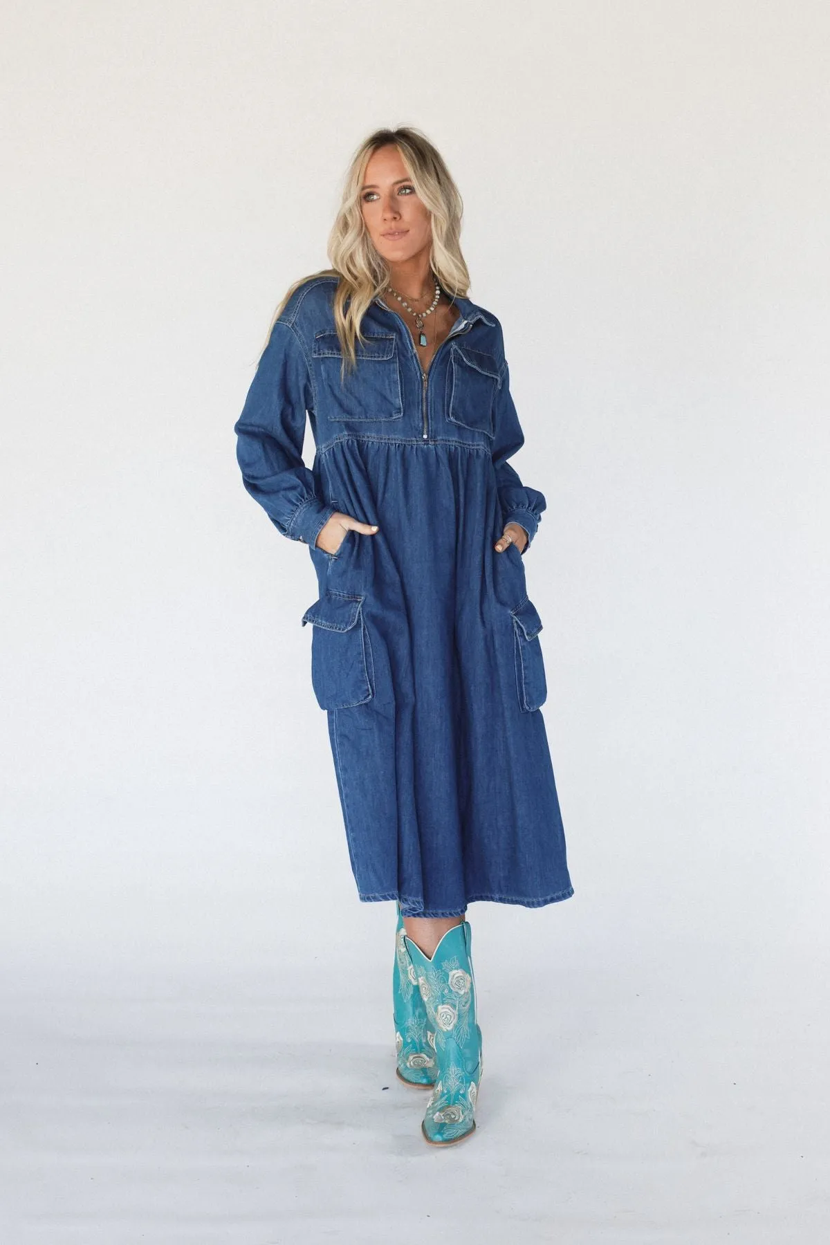 Wild Willow Denim Maxi Dress - Indigo - Pre Order sold by Three Bird Nest product image thumbnail 2
