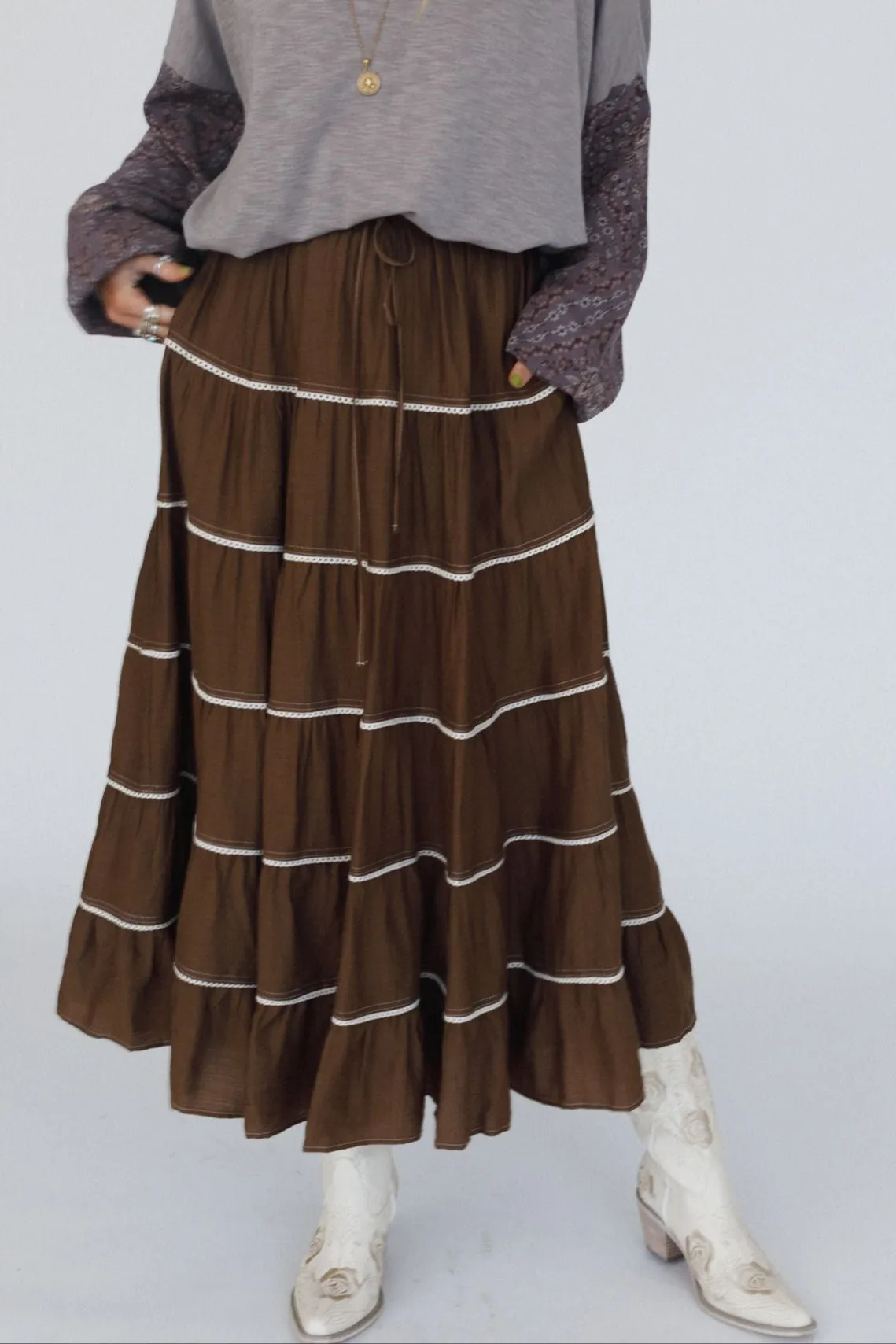 Mossy Grove Maxi Skirt - Mocha - Pre Order sold by Three Bird Nest product image thumbnail 2