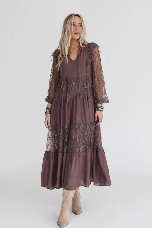 All Heart Lace Tiered Maxi Dress - Brown - Pre Order made by Listicle