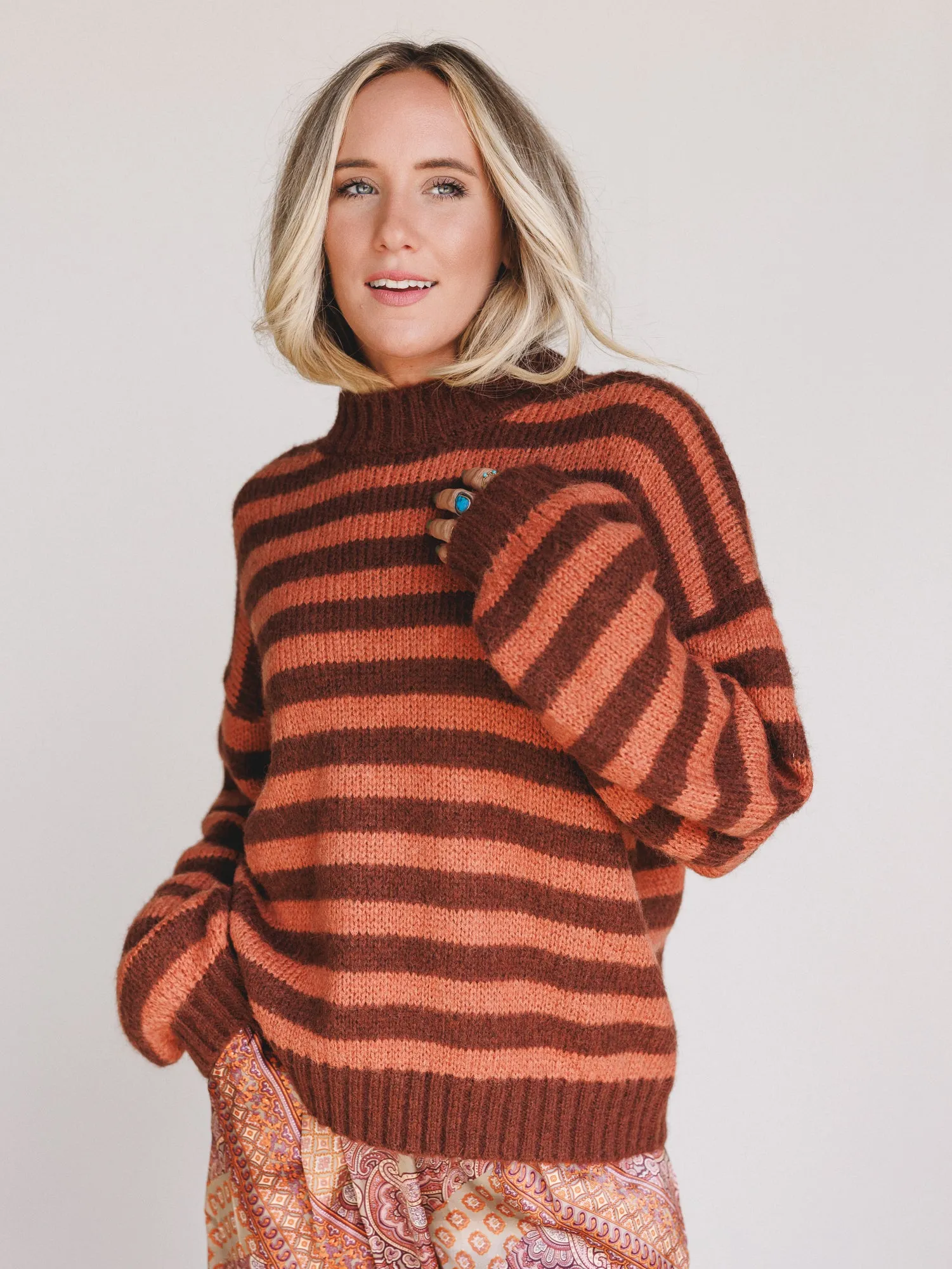 Boho League Striped Sweater - Brown - Pre Order sold by Three Bird Nest