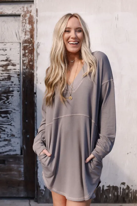 The Nest Meadow Long Sleeve Tunic Dress - Mushroom - Pre Order made by Three Bird Nest