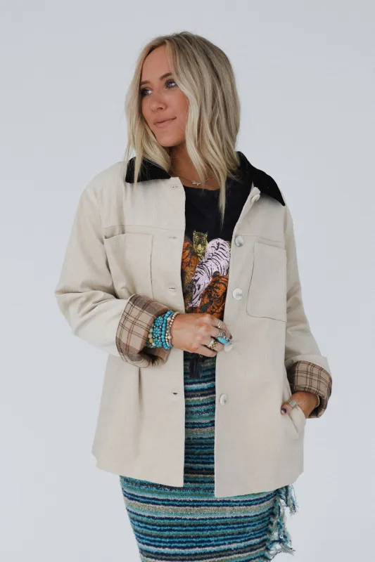 Leni Plaid Corduroy Coat - Beige - Pre Order made by Bluivy