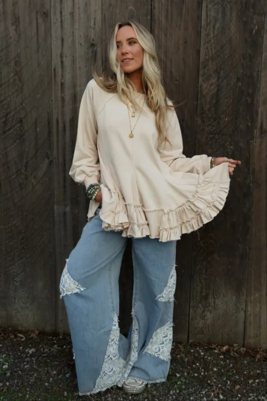 Gia Ruffled Tiered Tunic Top - Oatmeal - Pre Order made by Bluivy