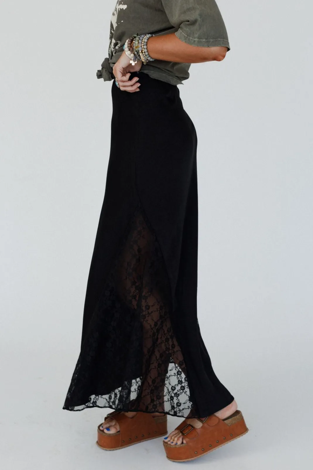 Satin Starlight Lace Skirt - Black - Pre Order sold by Three Bird Nest