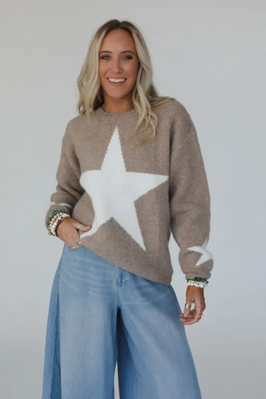 Corrine Star Print Sweater - Latte - Pre Order made by Bluivy