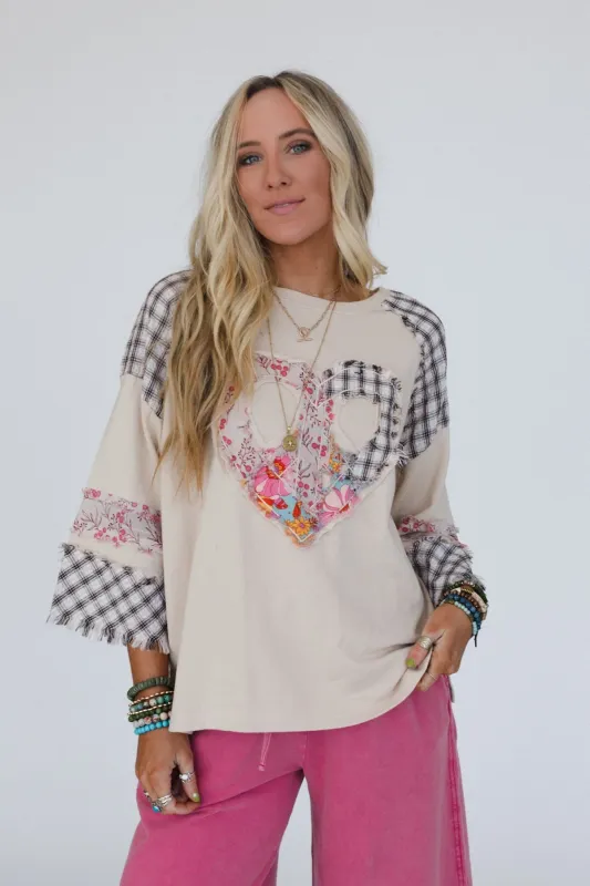 Love Rules Heart Patch Top - Oatmeal - Pre Order made by easel
