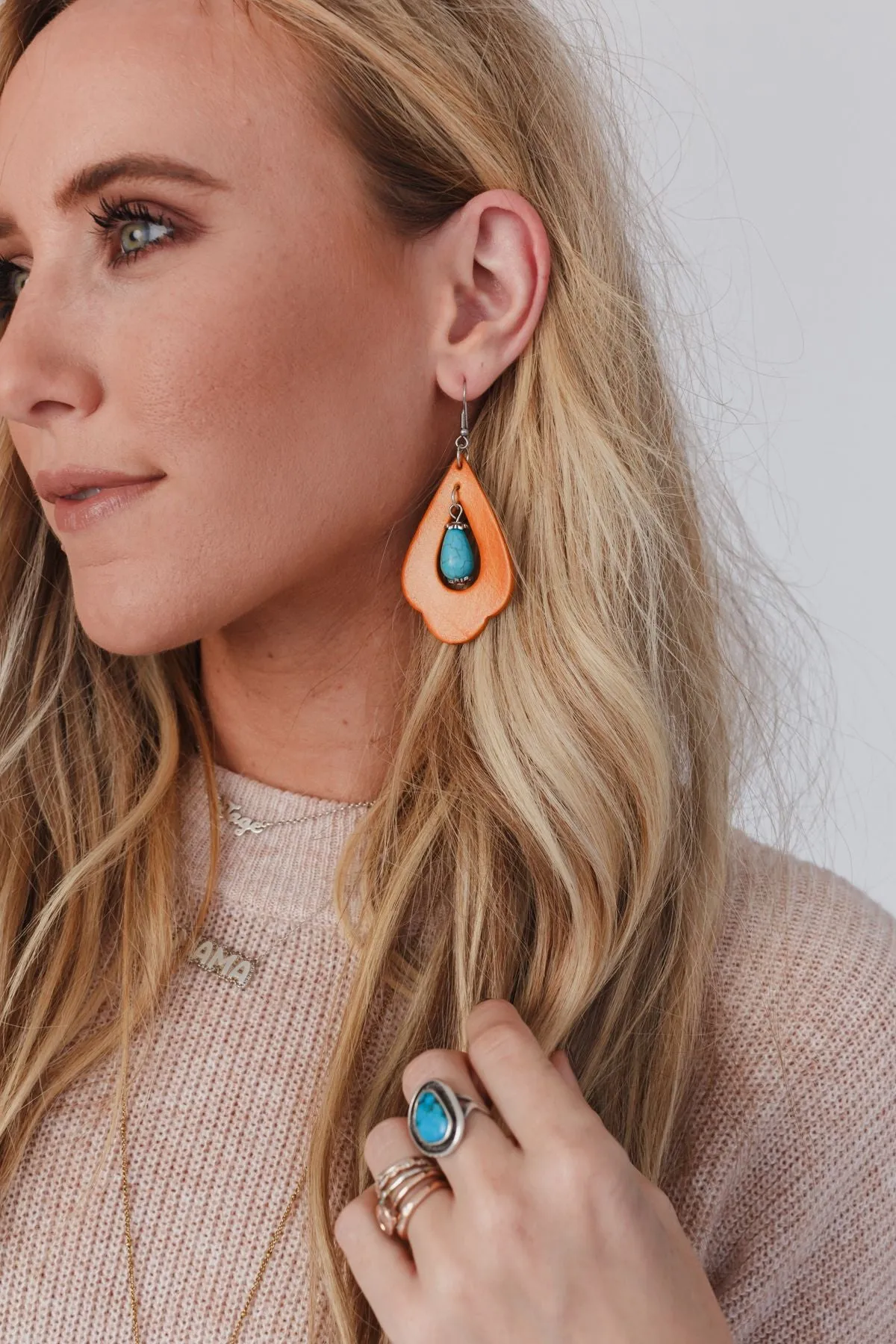 Pilar Western Turquoise Earrings - Camel - Pre Order sold by Three Bird Nest