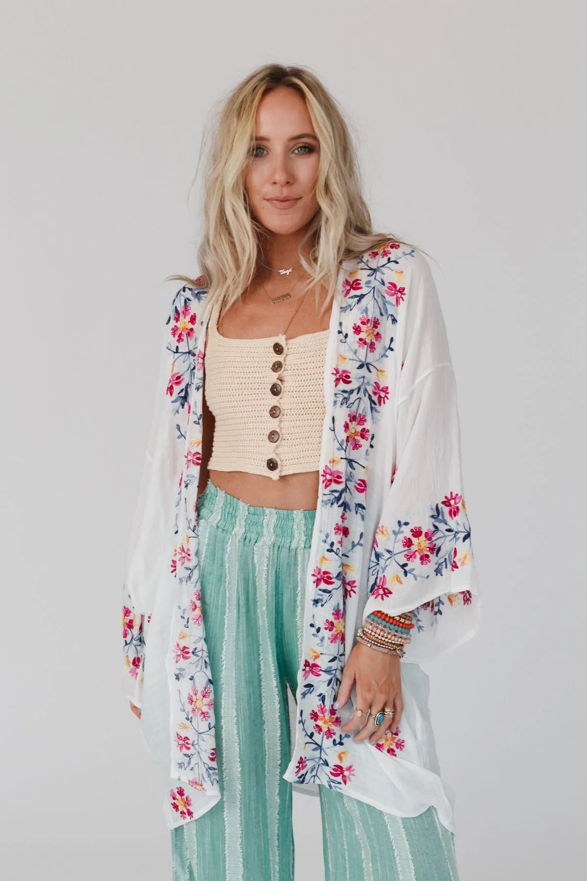 Waikiki Beach Embroidered Kimono - White - Pre Order sold by Three Bird Nest product image thumbnail 2