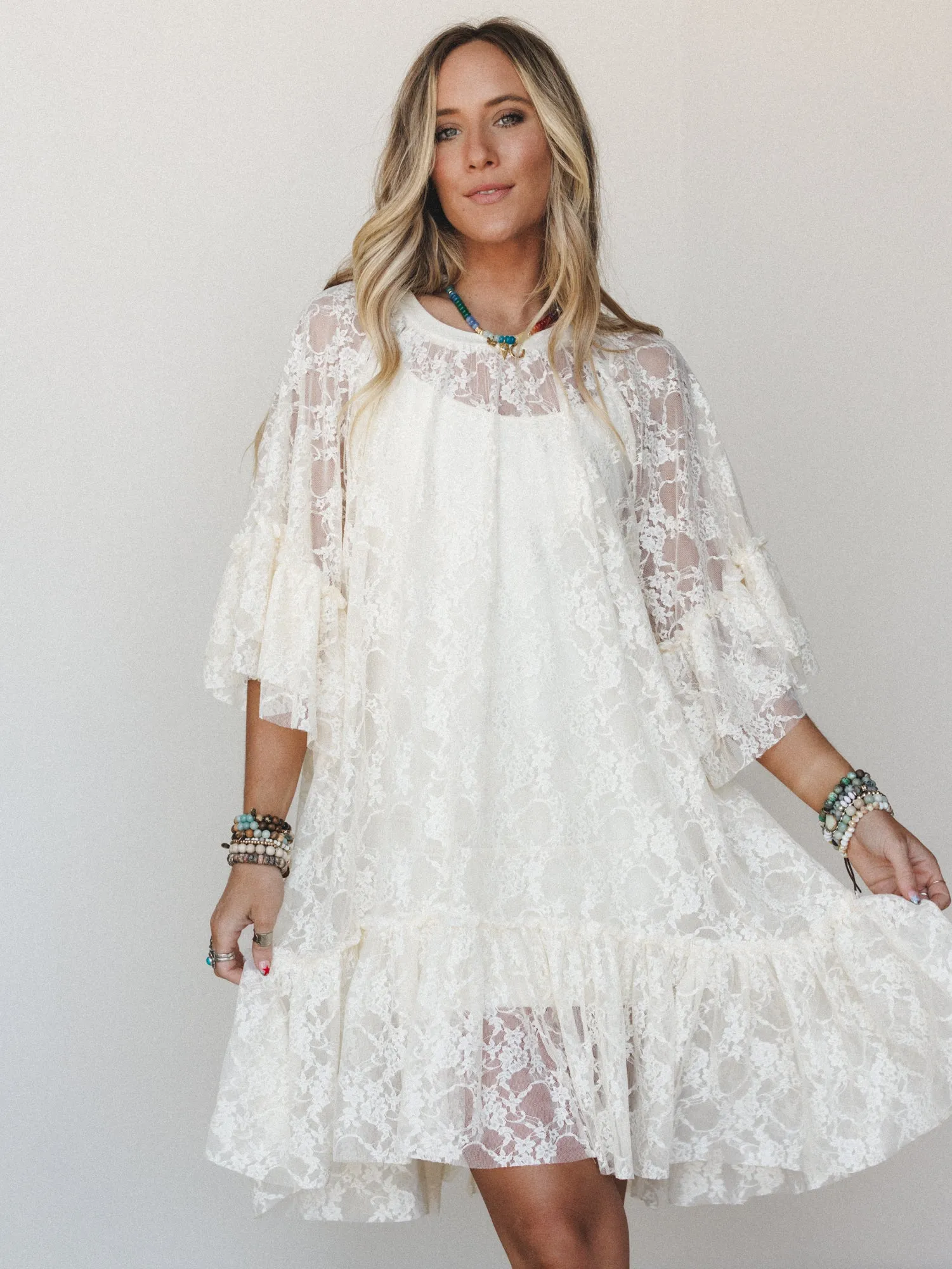 Days in Love Lace Layering Dress - Cream sold by Three Bird Nest product image thumbnail 2