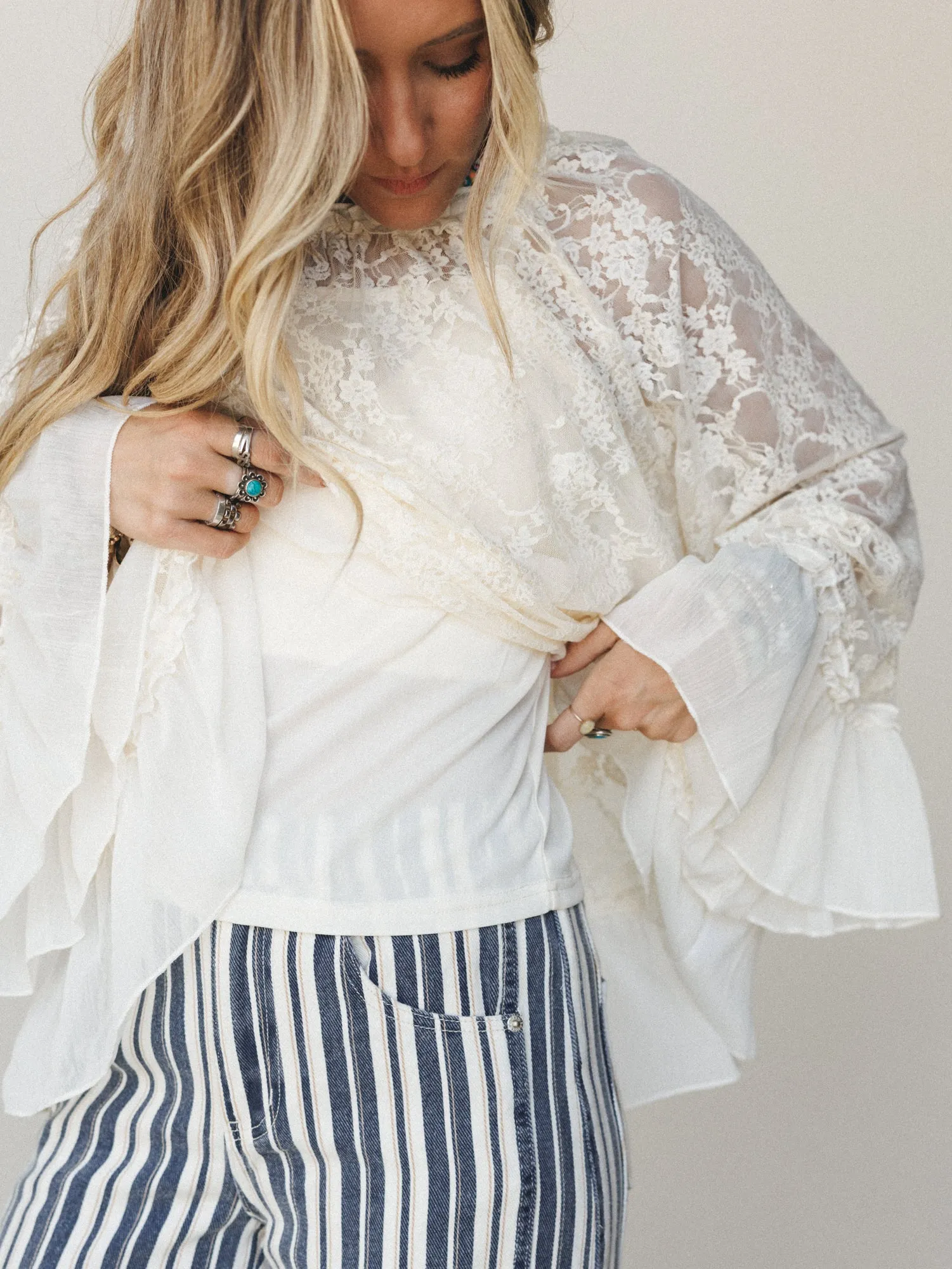 Boho Lace Top - Cream sold by Three Bird Nest product image thumbnail 4