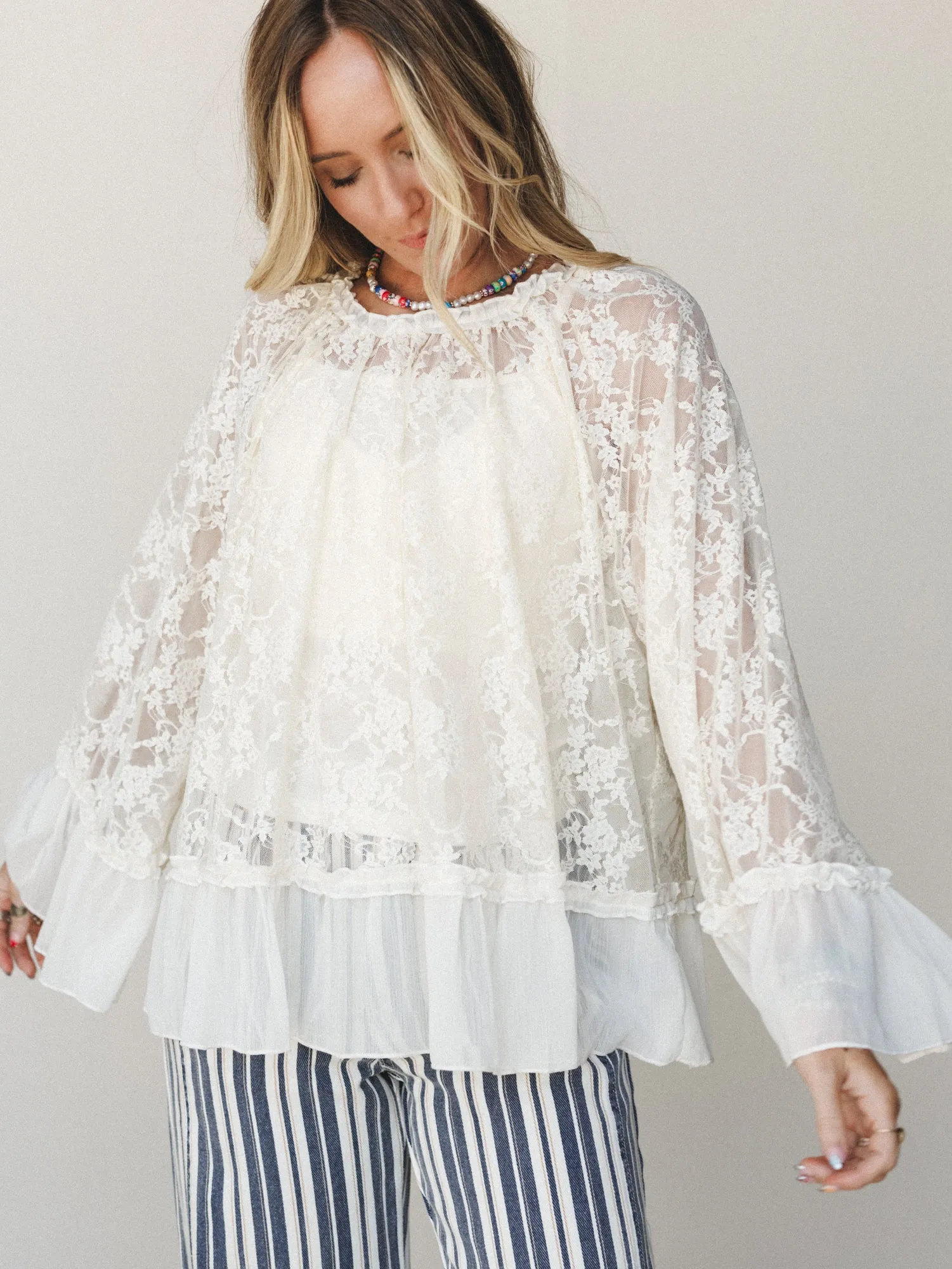Boho Lace Top - Cream sold by Three Bird Nest