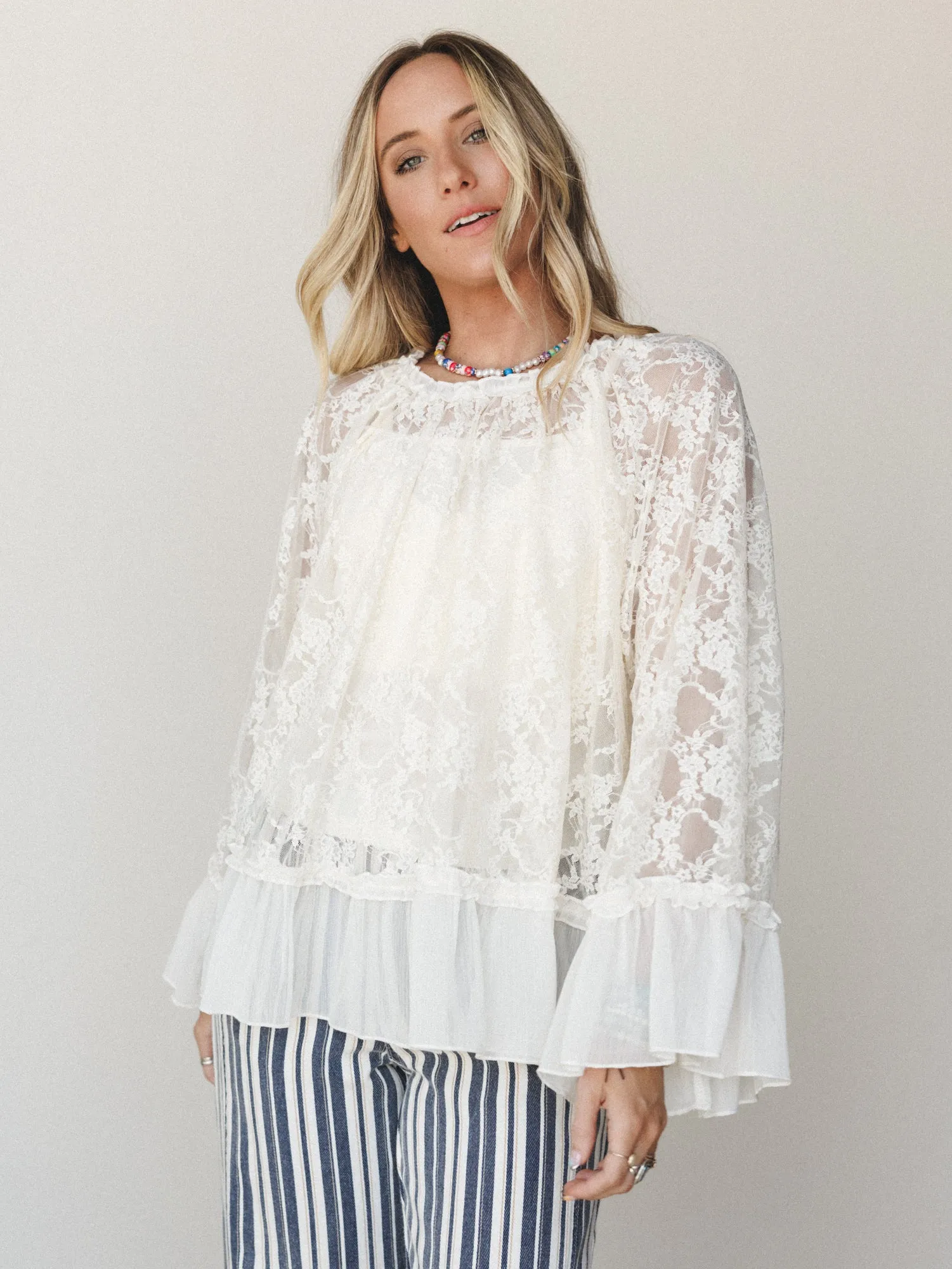 Boho Lace Top - Cream sold by Three Bird Nest product image thumbnail 2