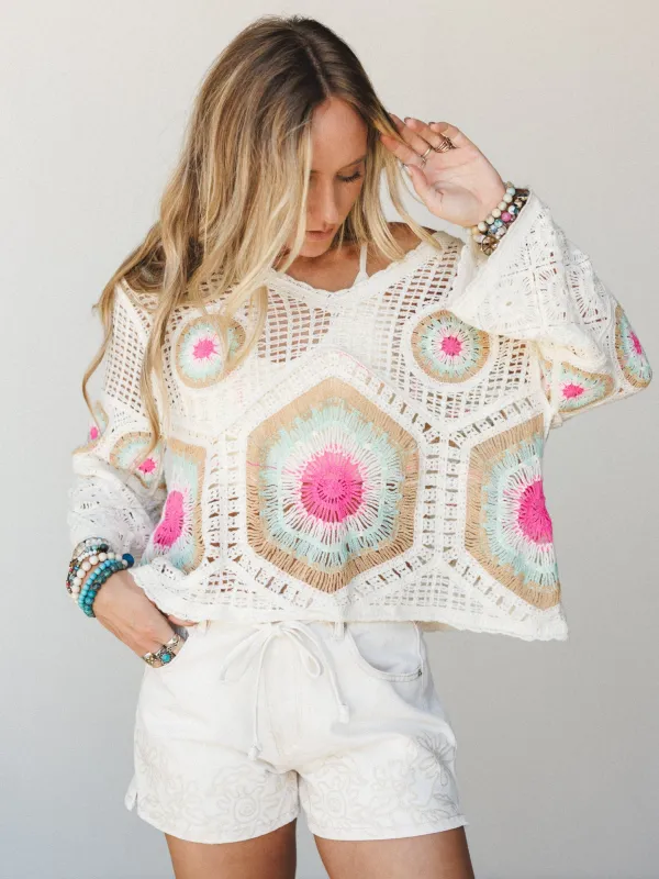 Aurelia Crochet Top - Cream Sage made by Three Bird Nest