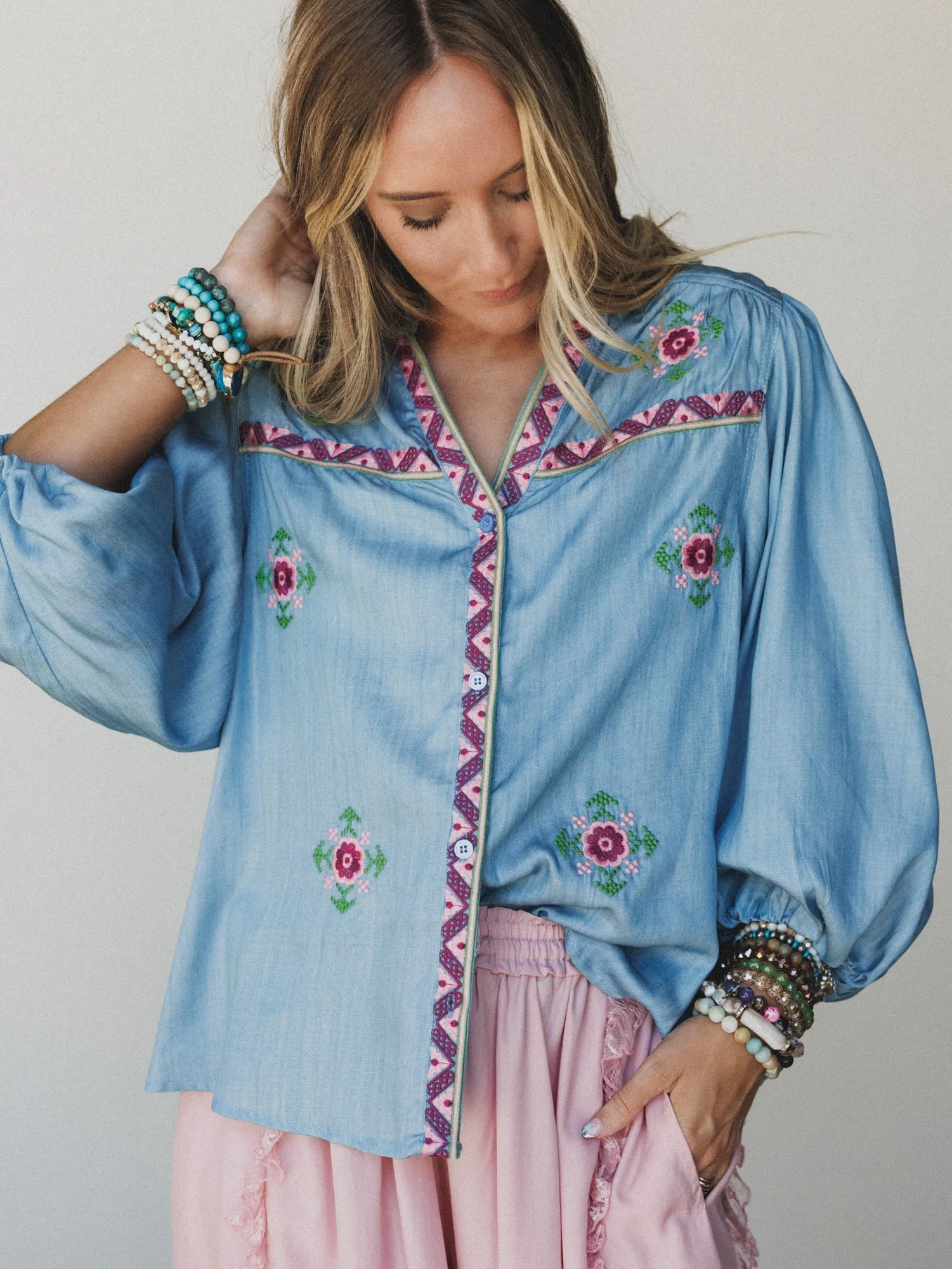 Canyon Wind Blouse - Washed Denim sold by Three Bird Nest product image thumbnail 2
