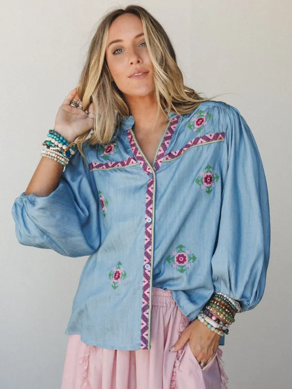Canyon Wind Blouse - Washed Denim made by easel