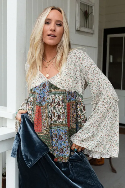 The Nest Brea Mixed Print Top - Green Mixed Print - Pre Order made by Three Bird Nest