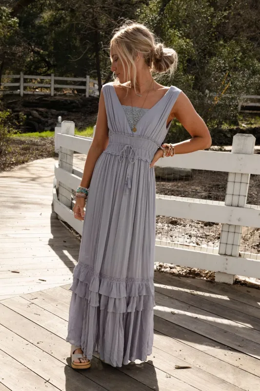 Santa Maria Tiered Lace Maxi Dress - Washed Gray - Pre Order made by Inloom