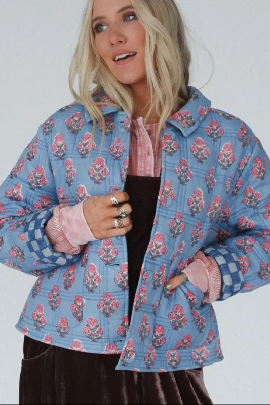 Endless Path Floral Checkered Jacket - Blue - Pre Order made by En Creme