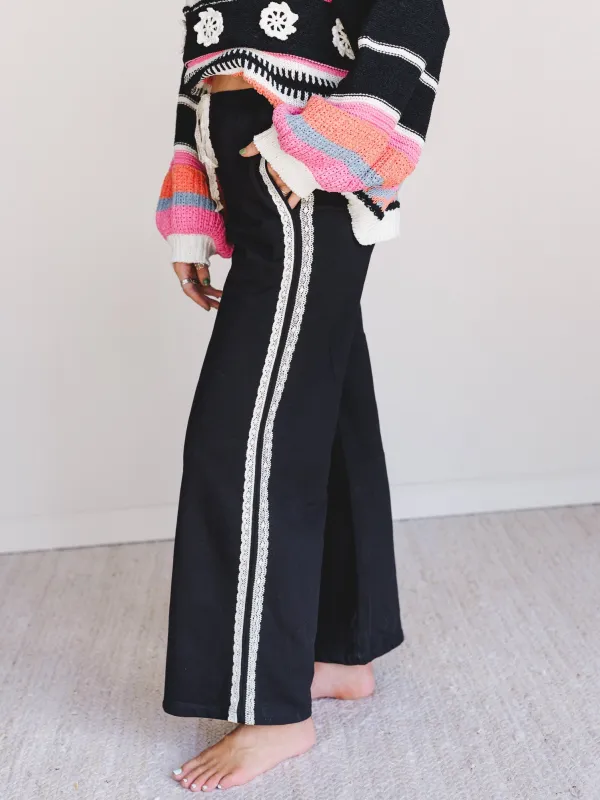 Cool Lace Wide Leg Pants - Black - Pre Order made by mittoshop