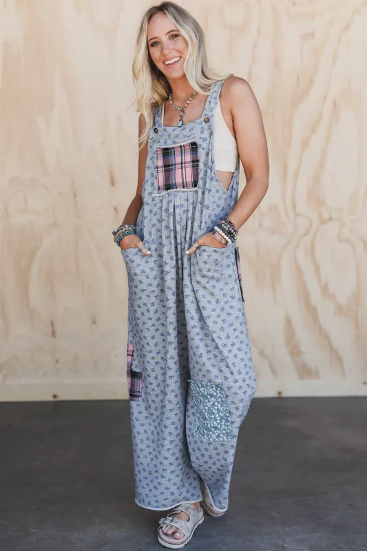 Petal Patch Overalls - Gray - Pre Order made by Three Bird Nest