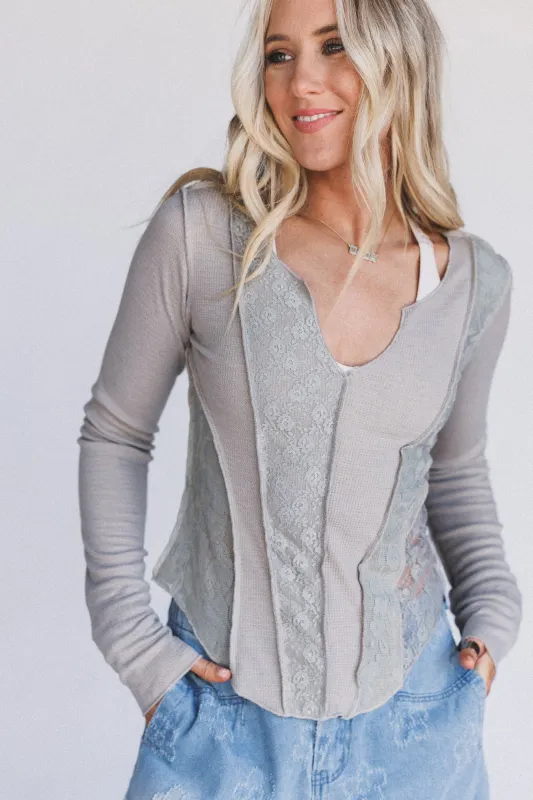 Caia Long Sleeve Lace Top - Gray - Pre Order made by Three Bird Nest