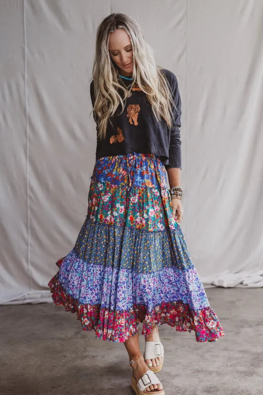 Tatjana Printed Maxi Skirt - Blue - Pre Order made by easel