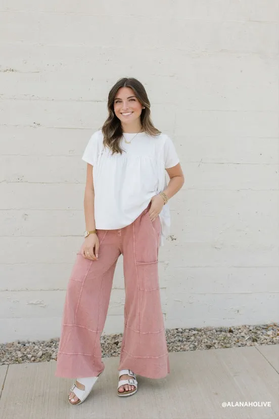Lucky One Wide Leg Pant - Mauve - Pre Order sold by Three Bird Nest