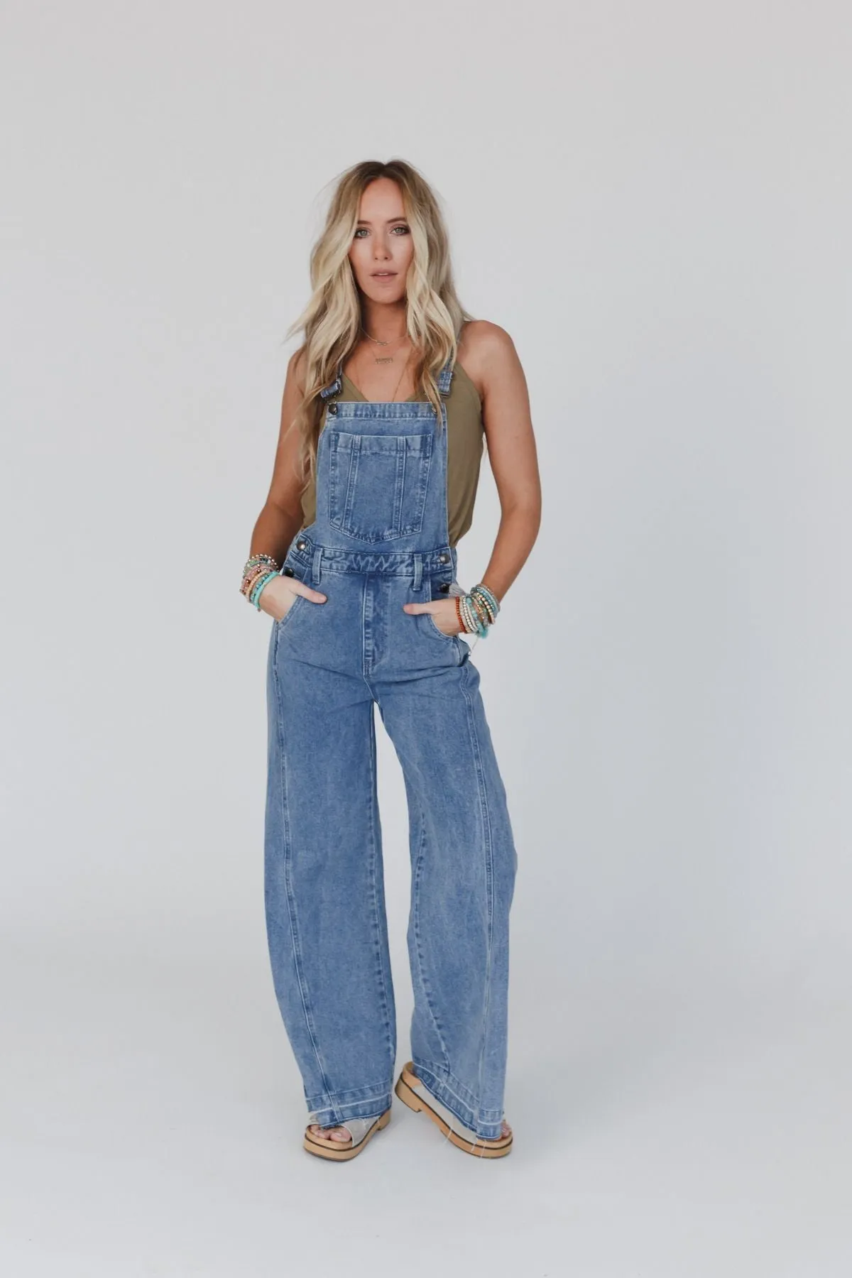 Perfect Throwback Wide Leg Overalls - Light Denim - Pre Order sold by Three Bird Nest product image thumbnail 2