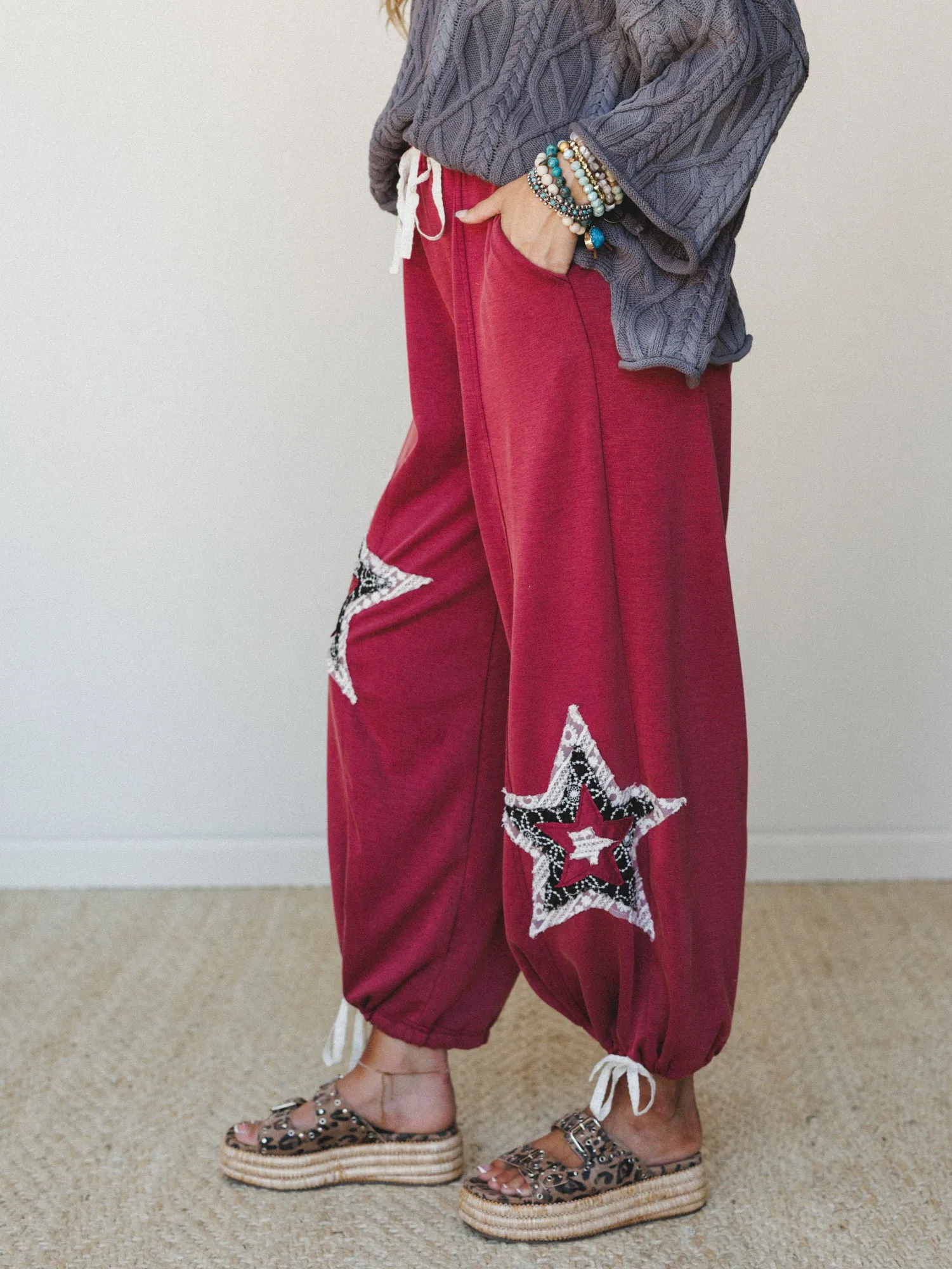 The Nest Bobbie Patchwork Convertible Wide Leg Pant - Magenta sold by Three Bird Nest product image thumbnail 3