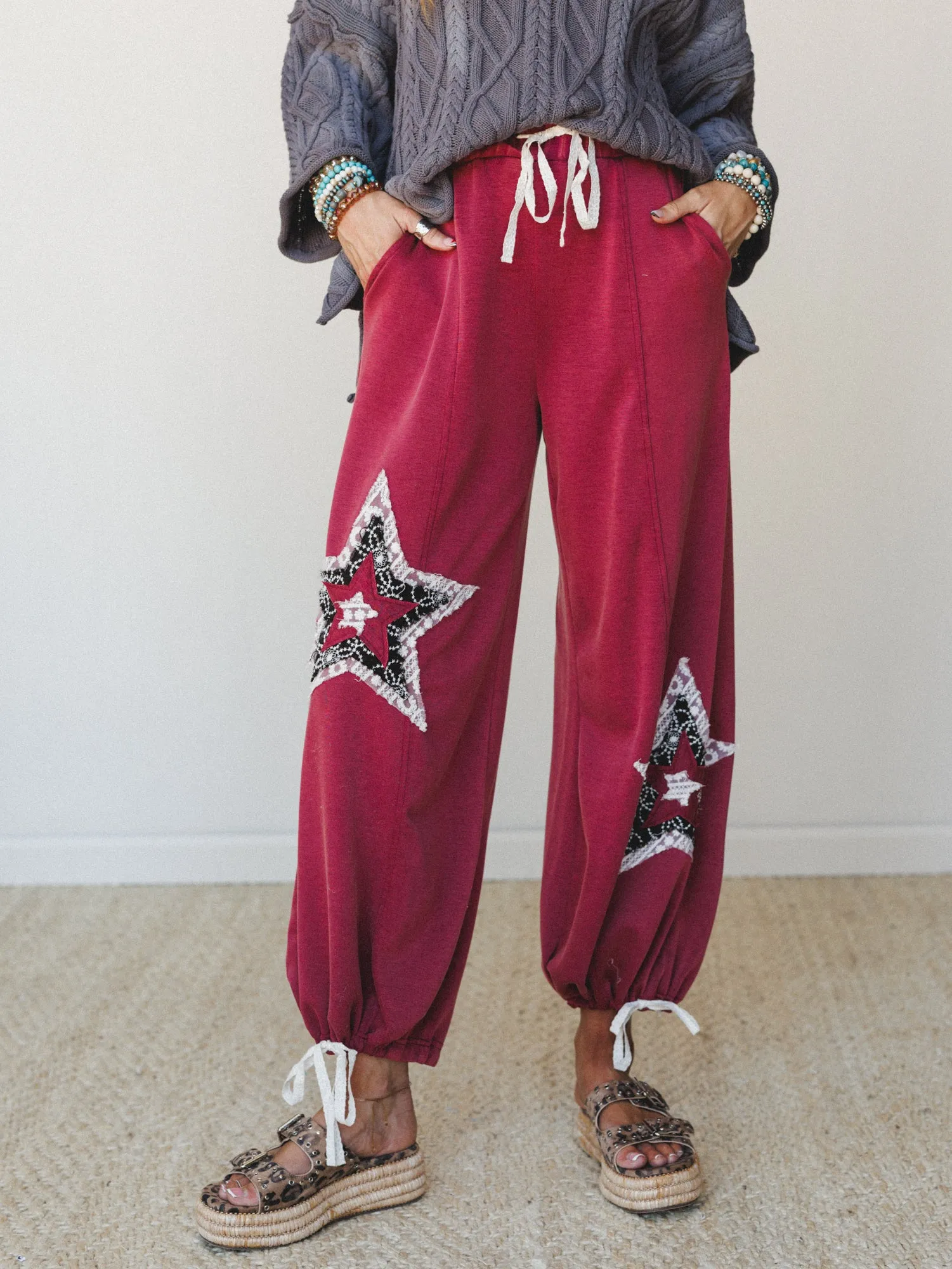 The Nest Bobbie Patchwork Convertible Wide Leg Pant - Magenta sold by Three Bird Nest
