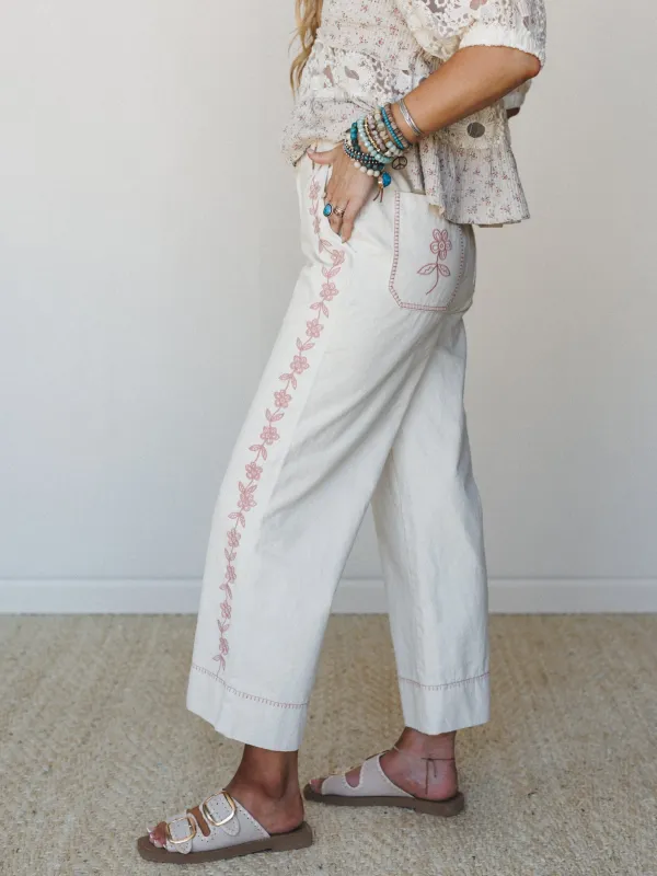 Flower Step Embroidered - Ecru made by Listicle