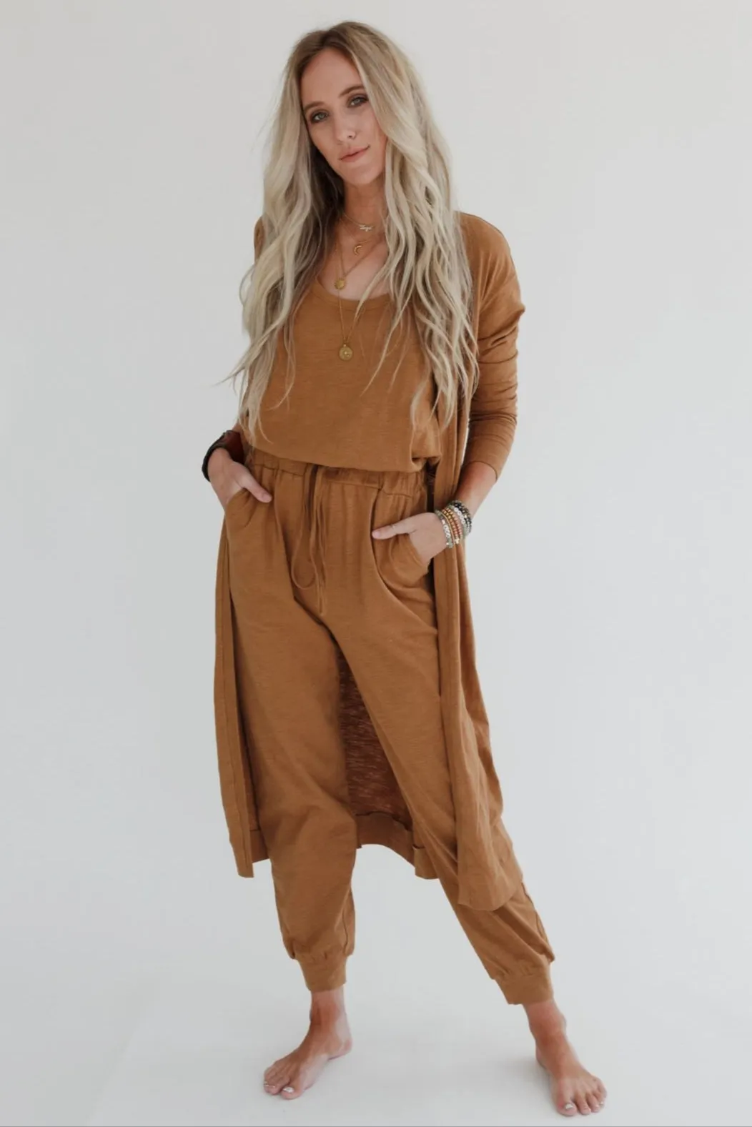 Set to Go Textured Jumpsuit And Cardigan Set - Camel - Pre Order sold by Three Bird Nest product image thumbnail 2