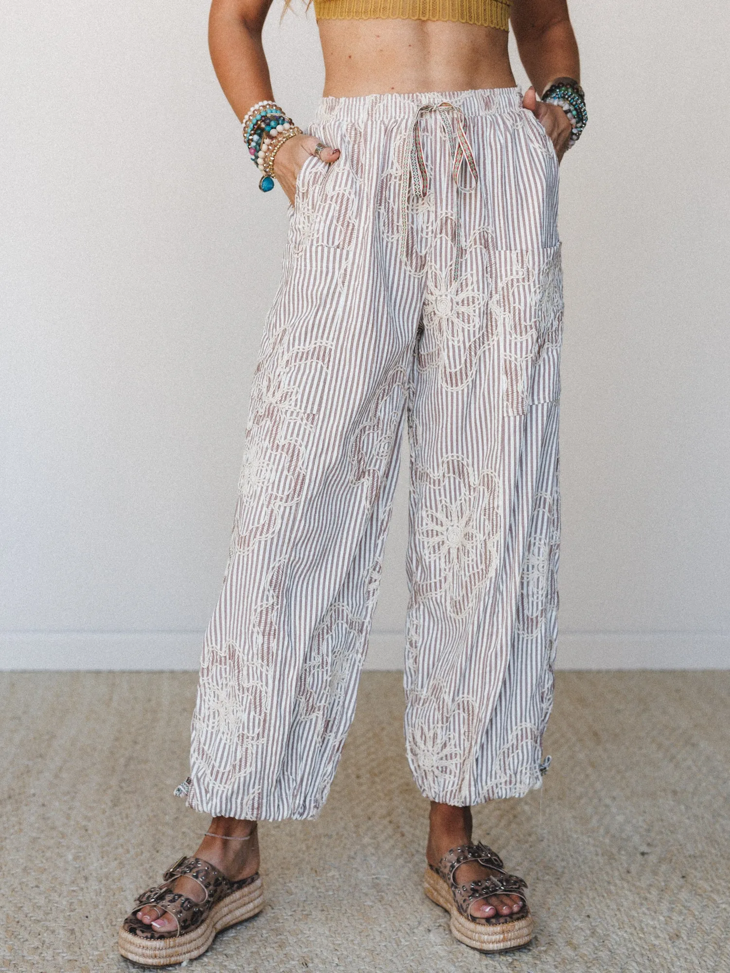 Sunlit Dream Embroidered Pants - Mocha sold by Three Bird Nest