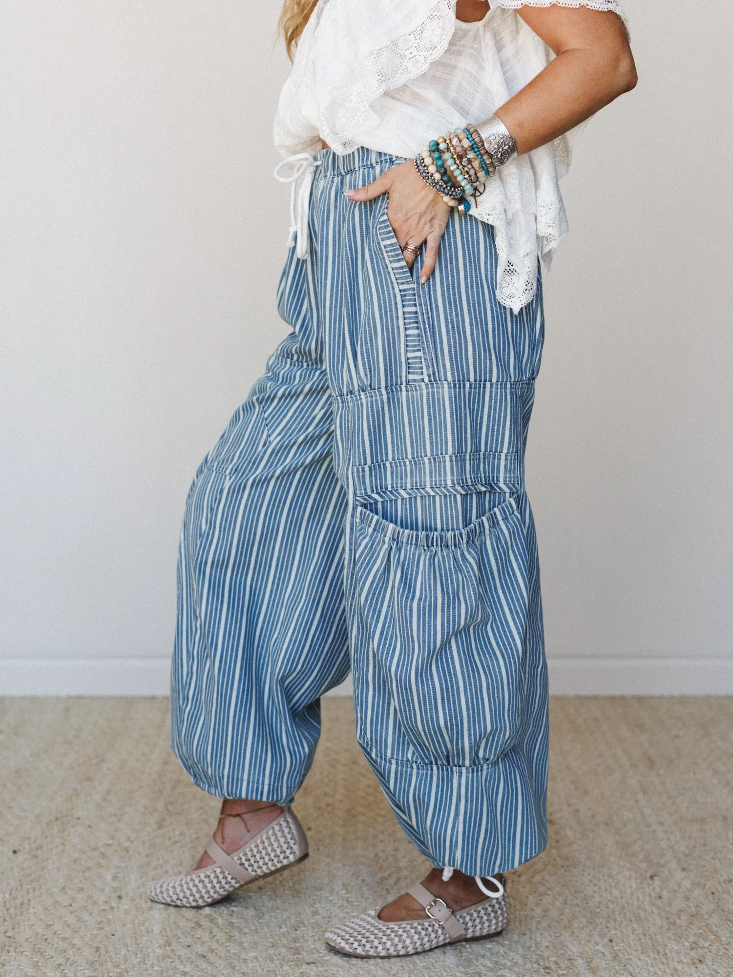 Party in Stripe Wide Leg Pants - Light Denim sold by Three Bird Nest product image thumbnail 5