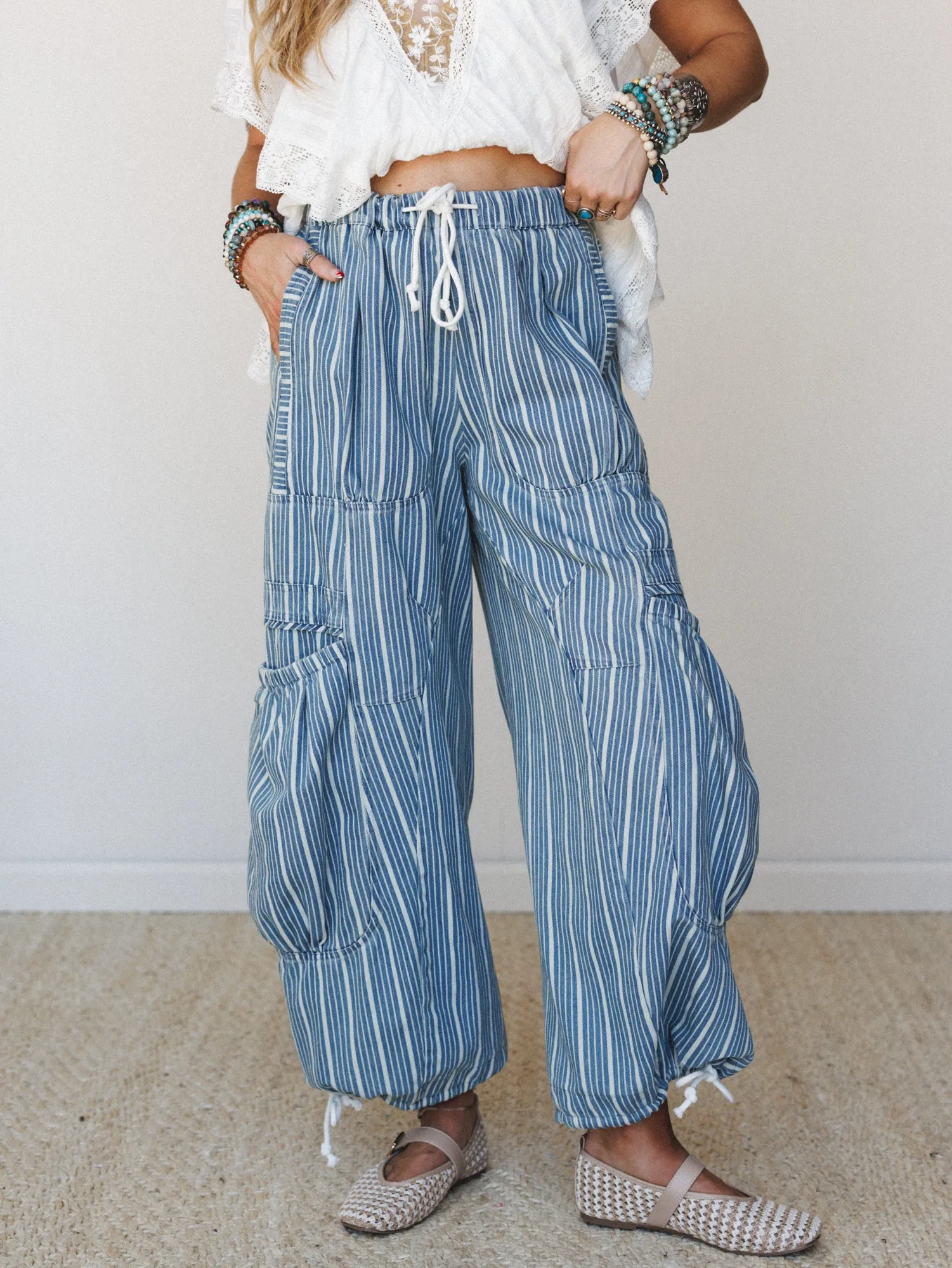 Party in Stripe Wide Leg Pants - Light Denim sold by Three Bird Nest product image thumbnail 2