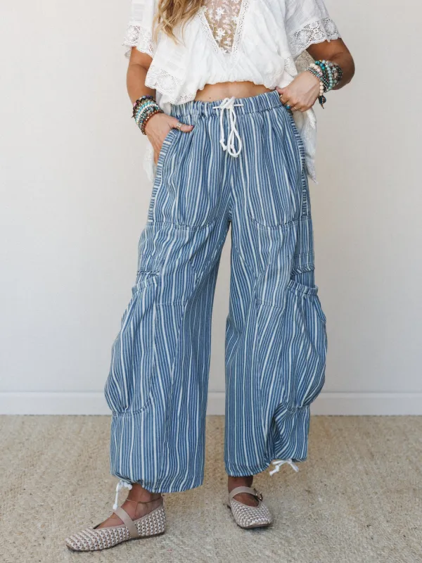 Party in Stripe Wide Leg Pants - Light Denim made by Davi & Dani