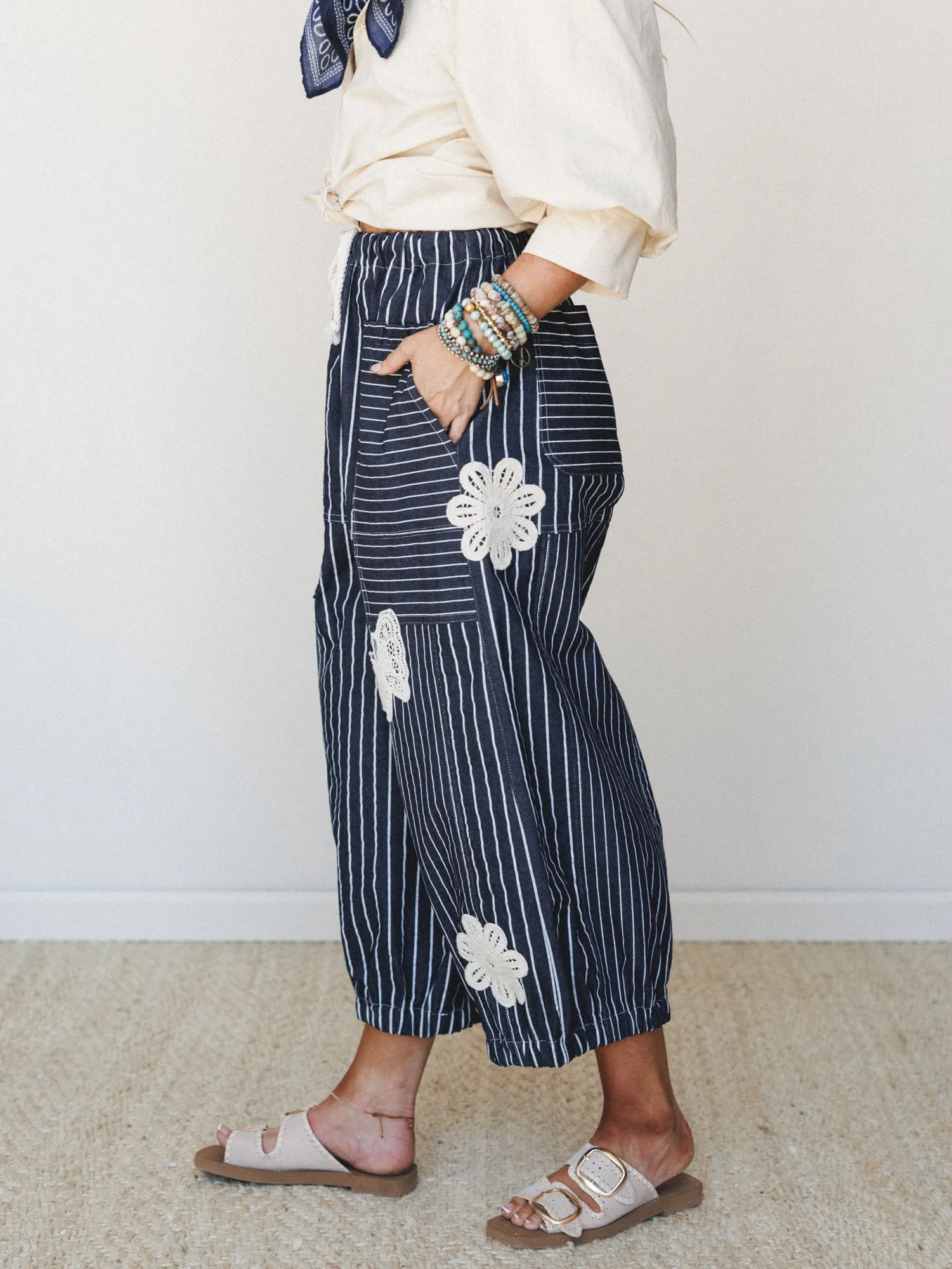Winged Wanderer Patchwork Barrel Pants - Navy sold by Three Bird Nest product image thumbnail 4