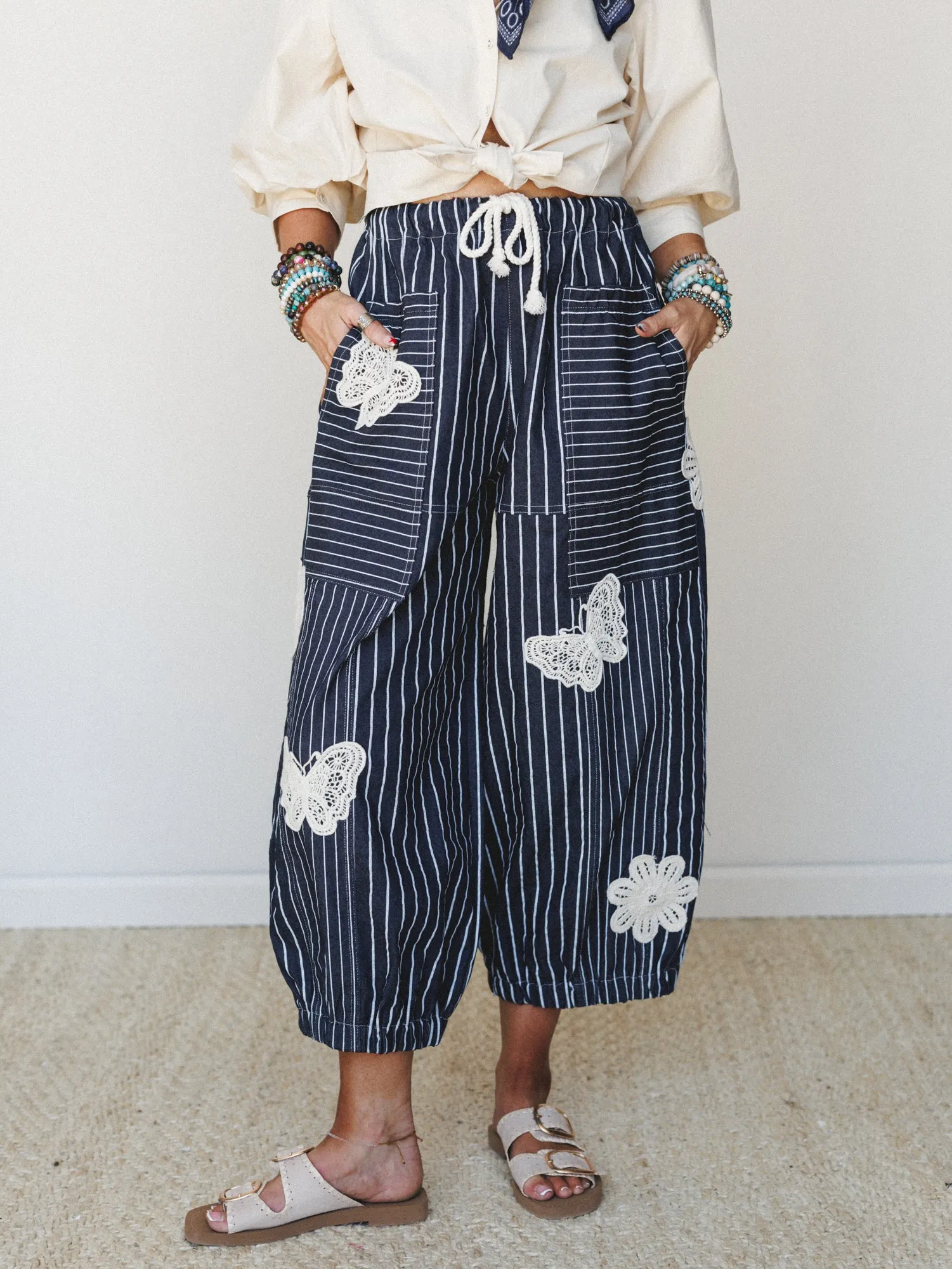 Winged Wanderer Patchwork Barrel Pants - Navy sold by Three Bird Nest product image thumbnail 2