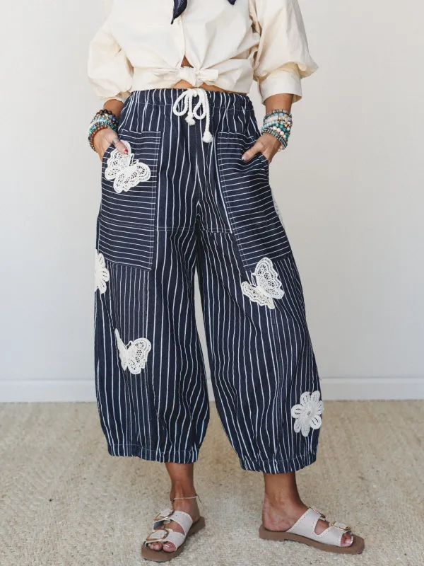 Winged Wanderer Patchwork Barrel Pants - Navy made by Davi & Dani