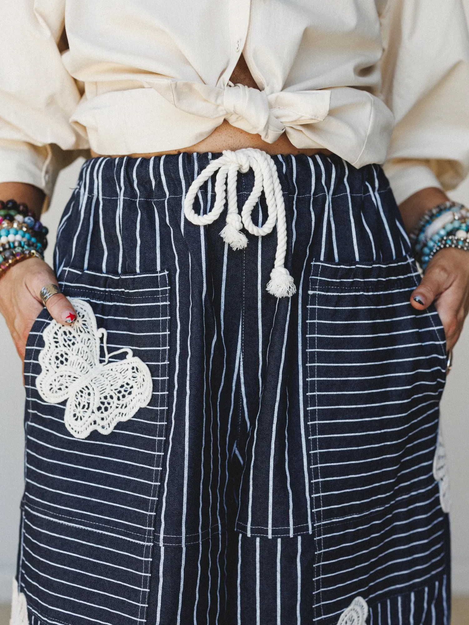 Winged Wanderer Patchwork Barrel Pants - Navy sold by Three Bird Nest product image thumbnail 3