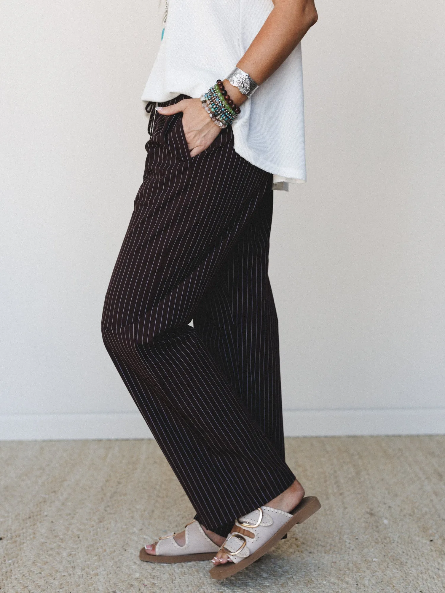 With the Tide Stripe Pants - Chocolate sold by Three Bird Nest product image thumbnail 2
