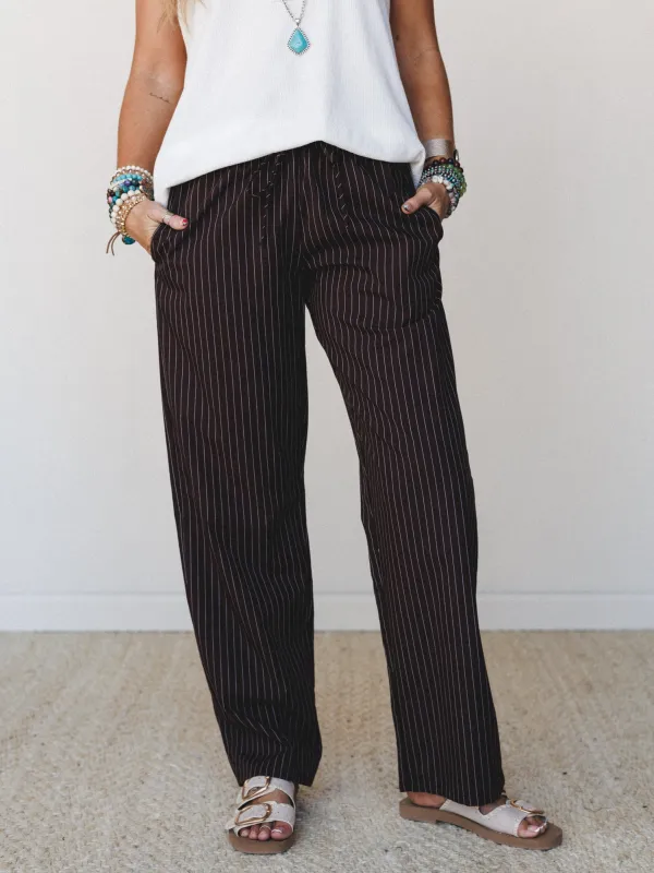 With the Tide Stripe Pants - Chocolate made by Things Between